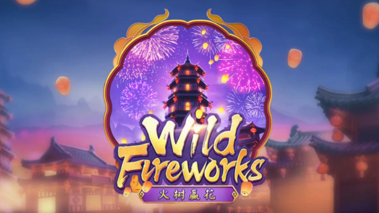 "Wild Fireworks Slot by PG Soft featuring a vibrant festival scene with glowing fireworks in the night sky."