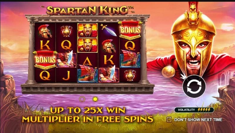 the Spartan King slot game, featuring Spartan warriors, shields, and action-packed reels.