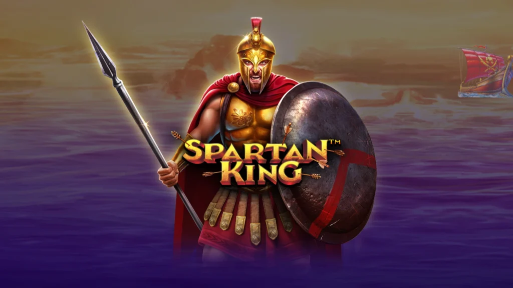 the Spartan King slot, showcasing the powerful Spartan warriors, shields, and symbols on the reels.